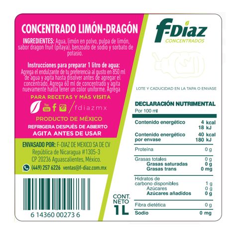 CONCENTRADO DE LIMON DRAGON FRUIT SIN AZUCAR