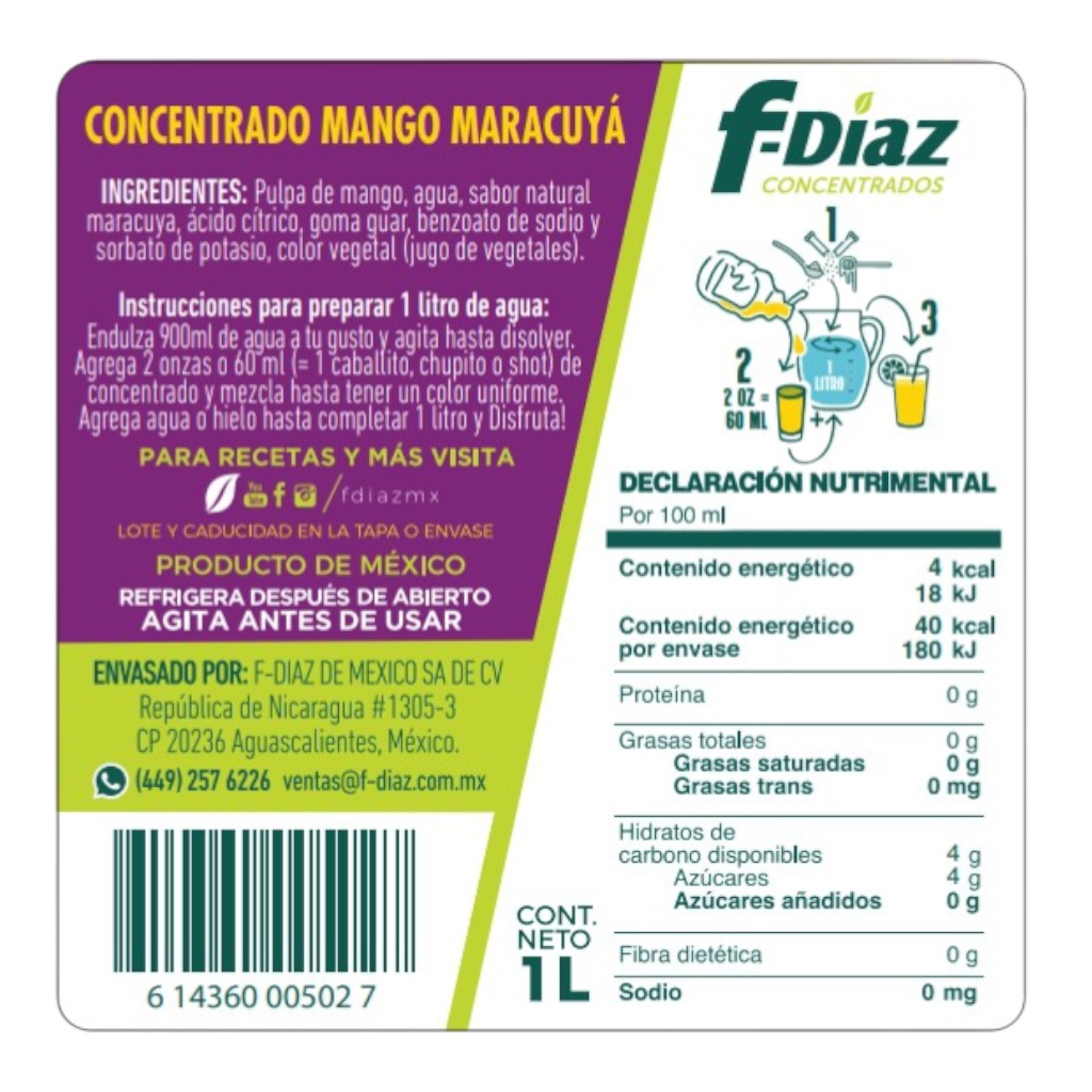 CONCENTRADO DE MANGO MARACUYA SIN AZUCAR